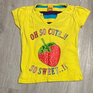 Bright Yellow Kids Tee with Strawberry Print